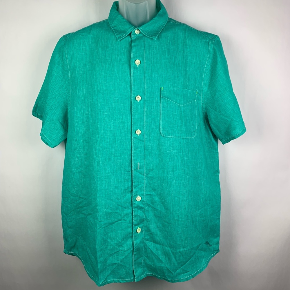 Tommy Bahamas Men Ambroidery Shirt Large Turquoise